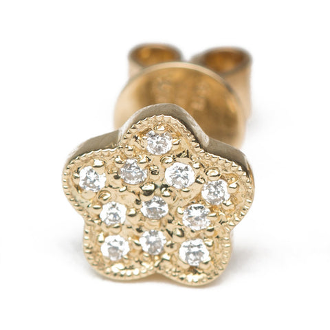 Gold Flower Diamond Studs Close Up