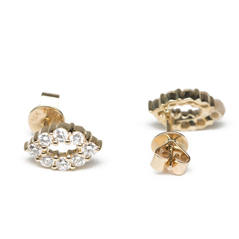 Evil Eye Diamond Studs Close Up Front and Back Views
