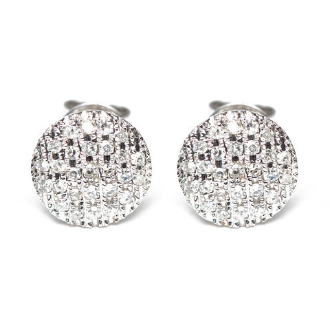 Round Pavé Diamond and White Gold Studs