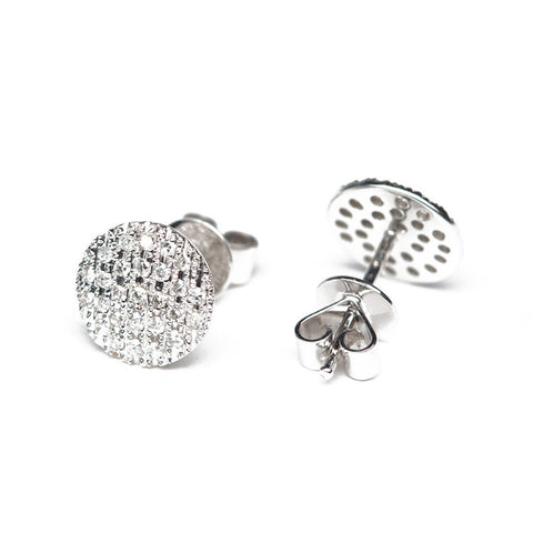 Round Pavé Diamond and White Gold Studs