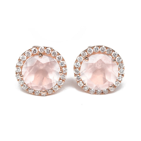 Pink Quartz And Diamond Studs