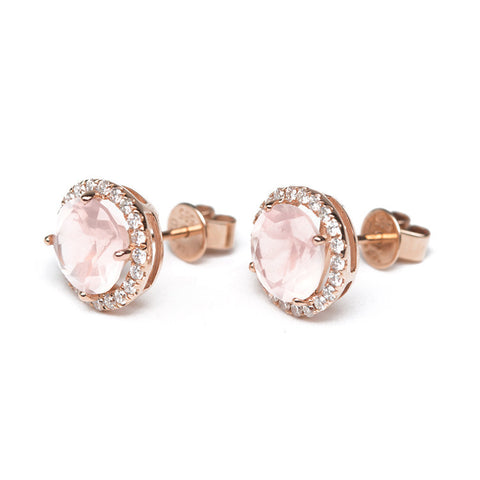 Pink Quartz And Diamond Studs