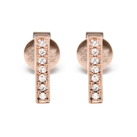 Rose Gold Bar Studs With Diamonds