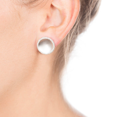 Diamond And Sandblasted White Gold Studs on Person