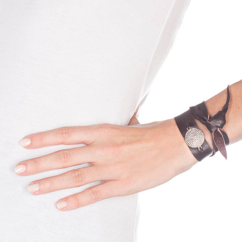 Lambskin Leather And Diamond Wrap Bracelet