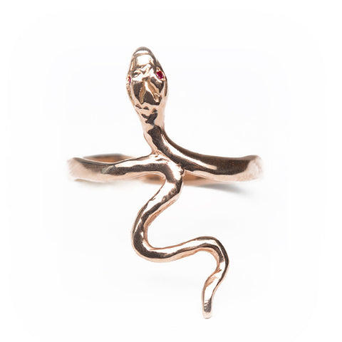 Ruby Eyes Rose Gold Snake Ring