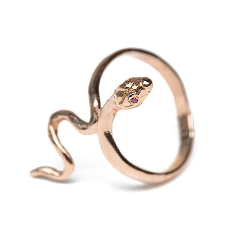 Ruby Eyes Rose Gold Snake Ring