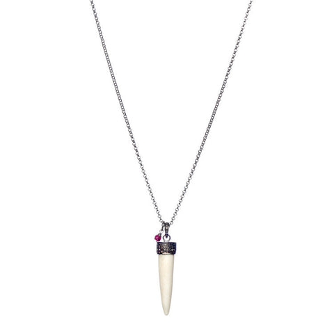 Long Carved Horn and Diamond Necklace