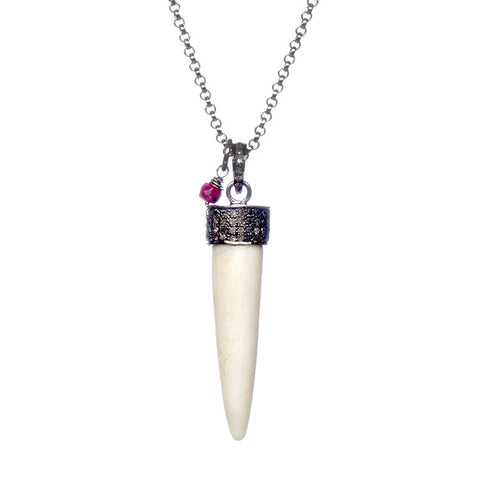 Long Carved Horn and Diamond Necklace