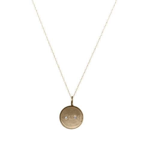 Medium Framed Gold Disc With Date And Diamonds Necklace