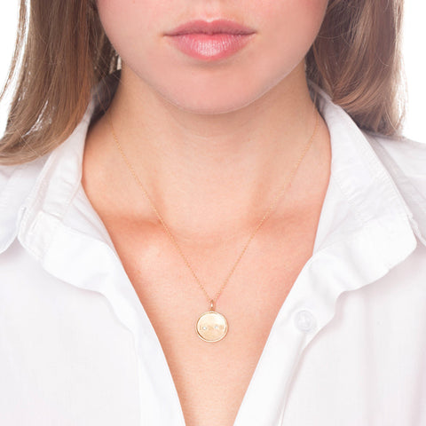 Medium Framed Gold Disc With Date And Diamonds Necklace