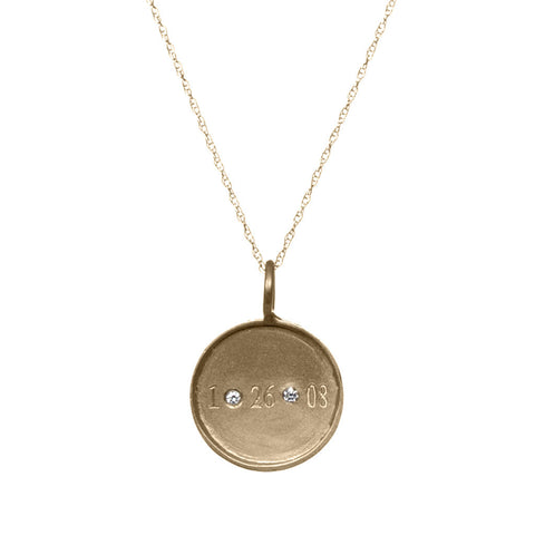Medium Framed Gold Disc With Date And Diamonds Necklace