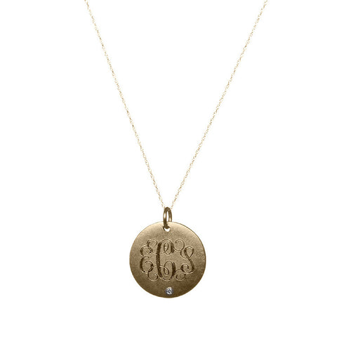 Medium Antiqued Gold Vermeil Disc With Initials And Diamond Necklace