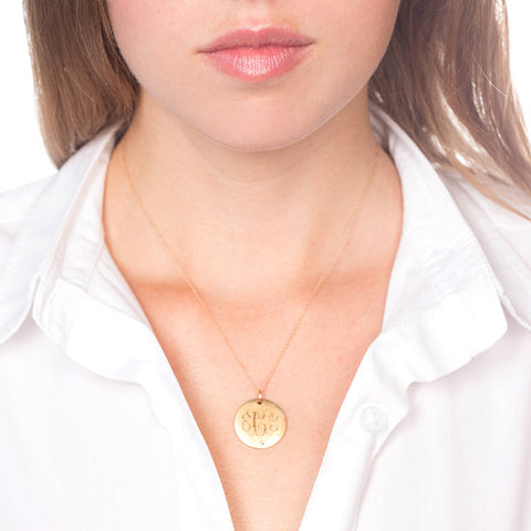 Medium Antiqued Gold Vermeil Disc With Initials And Diamond Necklace