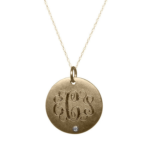 Medium Antiqued Gold Vermeil Disc With Initials And Diamond Necklace