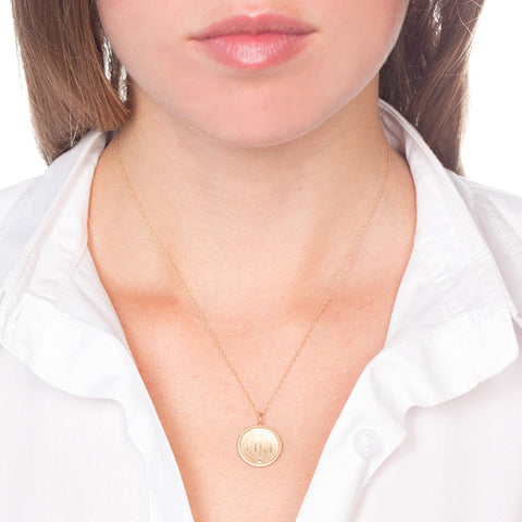 Medium Framed Gold Disc With Initials And Diamond Necklace
