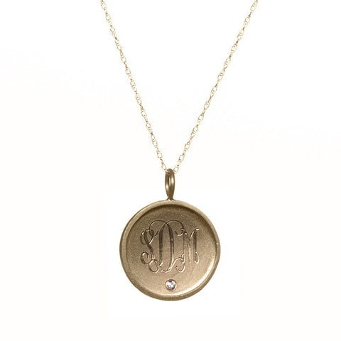 Medium Framed Gold Disc With Initials And Diamond Necklace
