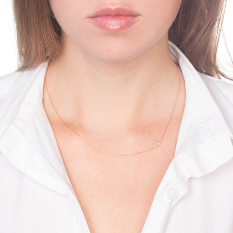 Tiny Sideways Gold Initial Necklace