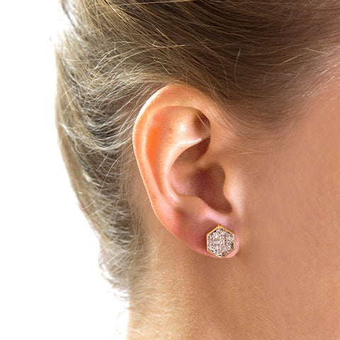 Yellow Gold Hexagon Diamond Studs