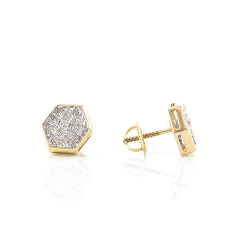 Yellow Gold Hexagon Diamond Studs