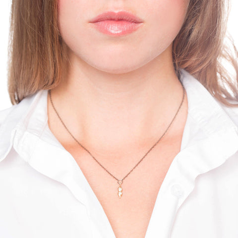 Double Diamond Flame Charm Necklace on Person