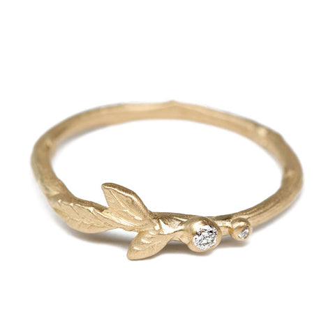 Diamond And Leaf Stacking Ring