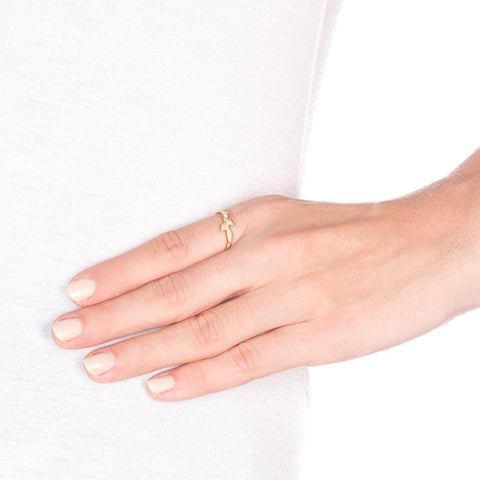 Diamond And Leaf Stacking Ring on Person