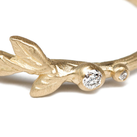 Diamond And Leaf Stacking Ring Close Up