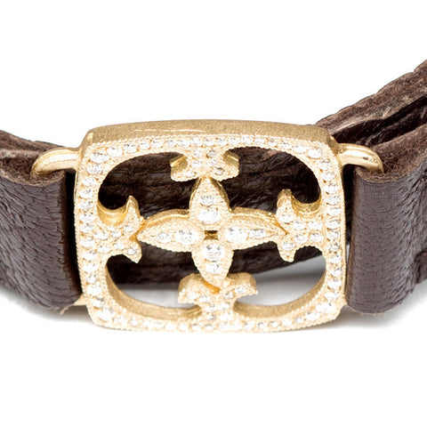 Garden Gate Diamond Leather Wrap Cuff Close Up