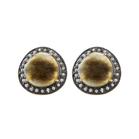 Cognac Sapphire and Champagne Diamond Studs
