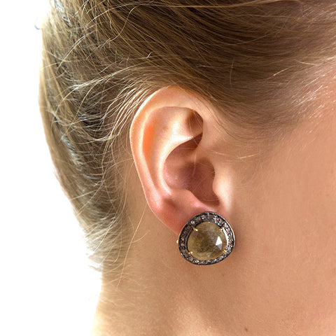 Cognac Sapphire and Champagne Diamond Studs