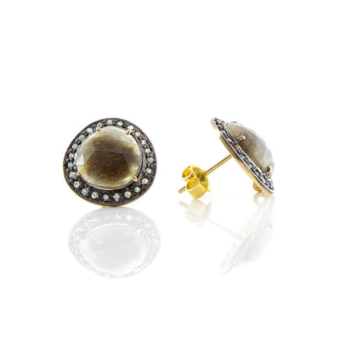 Cognac Sapphire and Champagne Diamond Studs