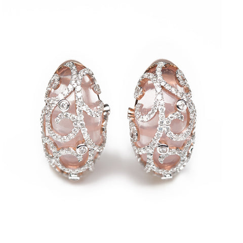 rose quartz and diamond studs