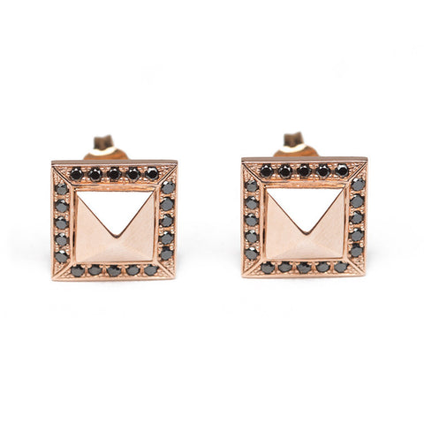 Black Diamond & Rose Gold Pyramid Studs