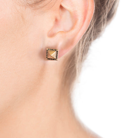 Black Diamond & Rose Gold Pyramid Studs on Person