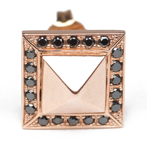 Black Diamond & Rose Gold Pyramid Studs Close Up