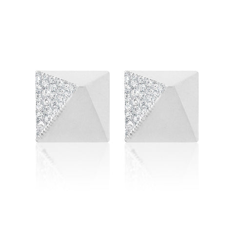 Sterling Silver Pyramid Studs with Diamonds