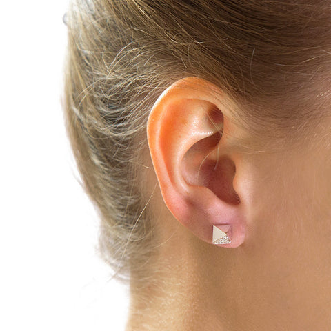 Sterling Silver Pyramid Studs with Diamonds